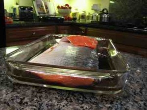 Marinade the salmon Marinade the salmon skin side up