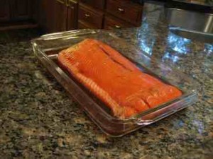 Marinade skin side down Marinade the salmon skin side down