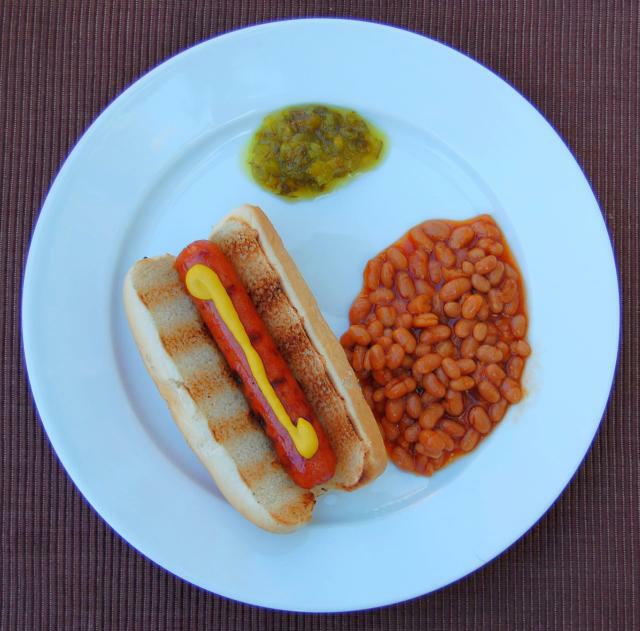 Hotdog and baked beans