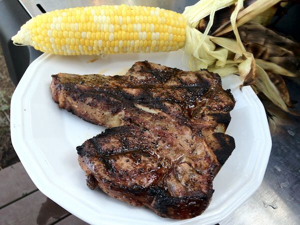 t-bone steak and corn