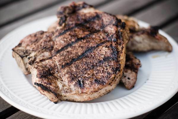 Coffee rubbed and grilled pork chops