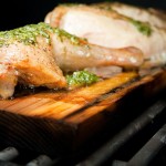 pesto chicken on a cedar plank