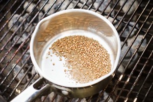 Coriander and cumin toasting in a pan