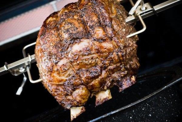 grilled rib roast on rotisserie