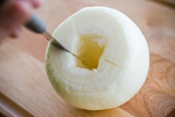 Hollowed and sliced onion