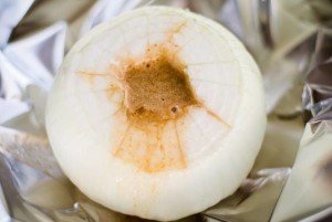 onion in aluminum foil, ready for the grill