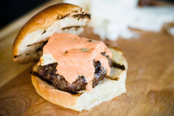 Feta and red pepper aioli burger