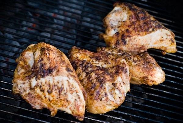 Dry rubbed chicken on the grill