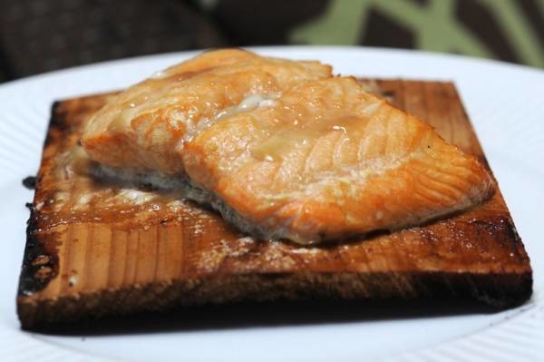 Maple bourbon salmon on a cedar plank