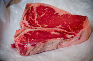 well marbled t-bone steak