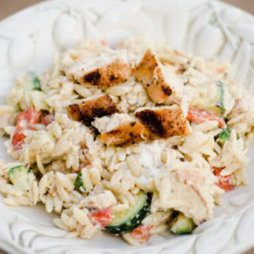 Grilled chicken, goat cheese and orzo