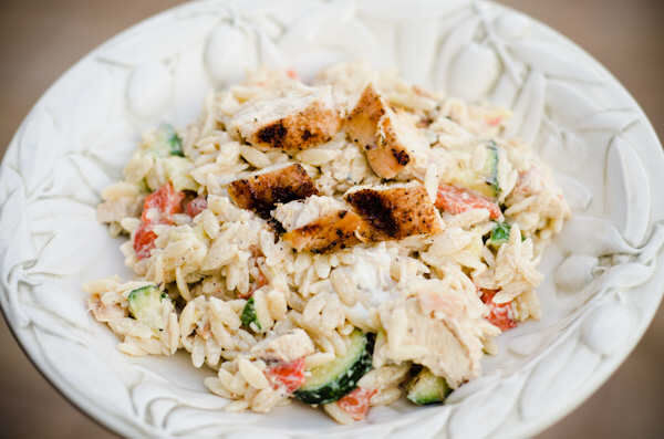 Grilled chicken, goat cheese and orzo