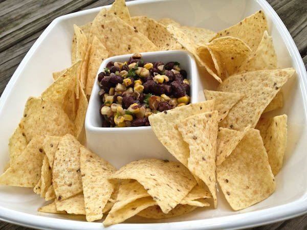 Grilled corn and bean salsa with chips