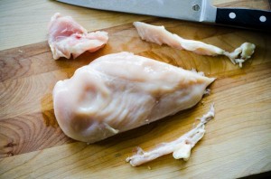 trim fat from boneless skinless chicken breasts